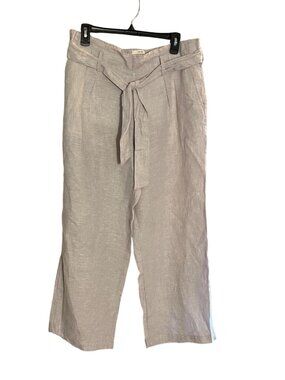 Nicole Miller Women's pleated beltedCropped Pants M Beige 100% Linen beachy